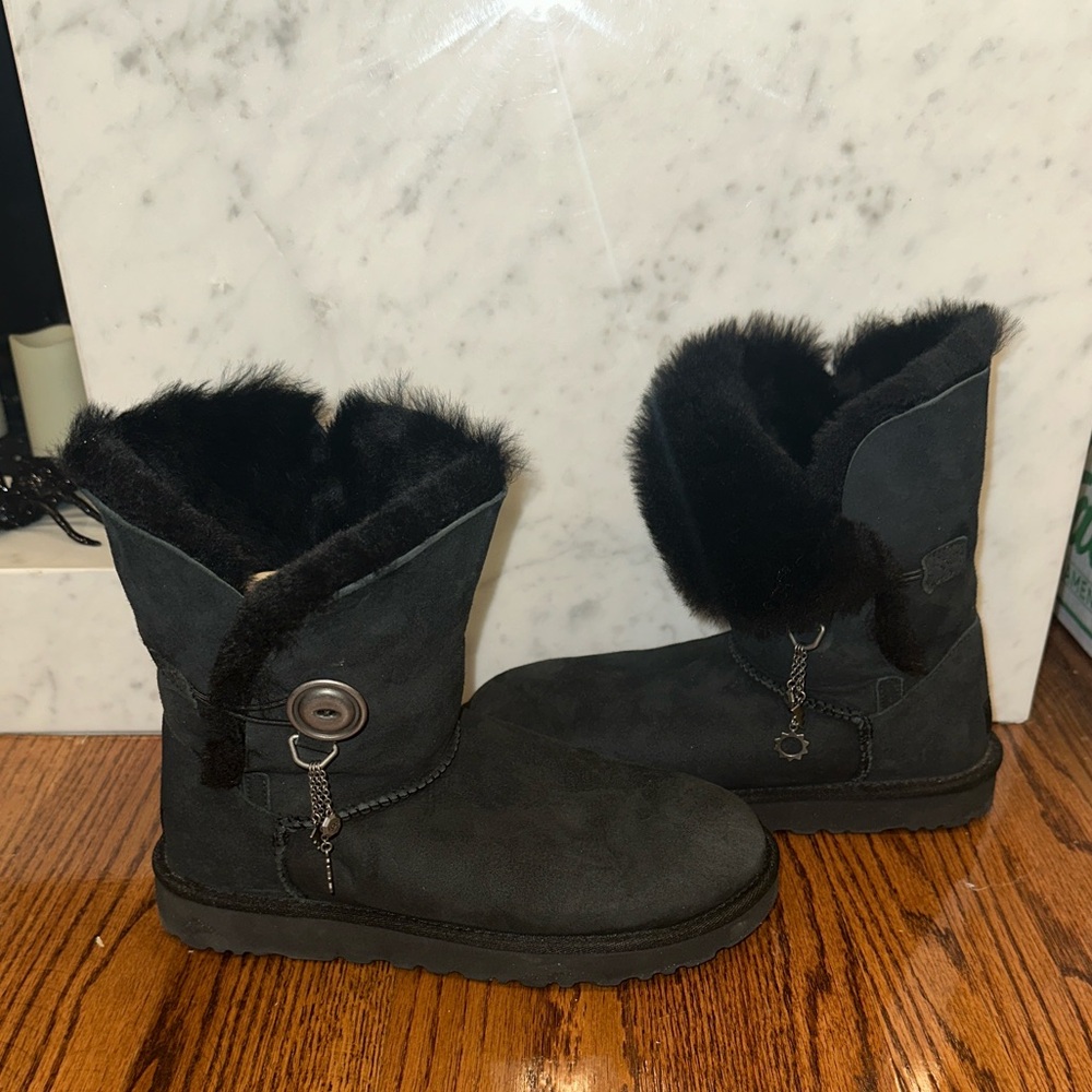 UGG Women's Black Fur-Lined Suede Boots